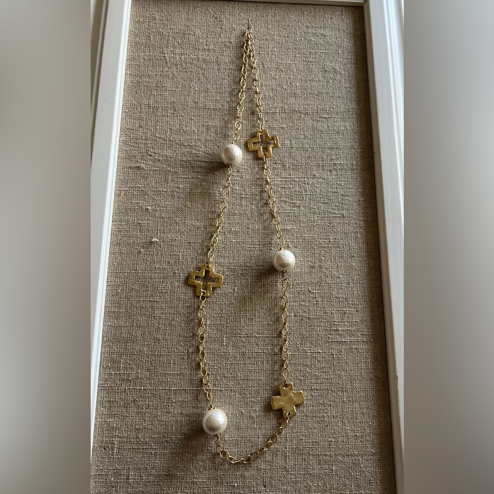 Cotton Pearl and Cross Necklace - Picture 2 of 5